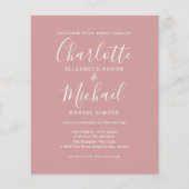 Budget Dusty Rose Script Foto Einladung Hochzeit (Vorderseite)