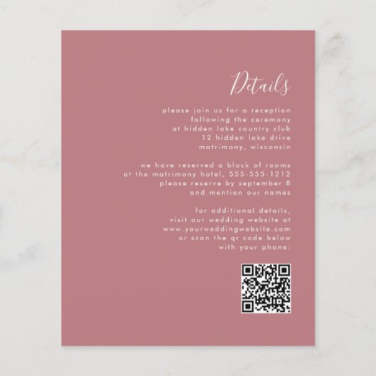 Budget Dusty Rose Script QR Code Wedite (Rückseite)