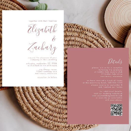Budget Dusty Rose Script QR Code Wedite