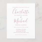 Budget Dusty Rose Script Wedding Foto Einladung (Vorderseite)