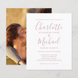 Budget Dusty Rose Script Wedding Foto Einladung