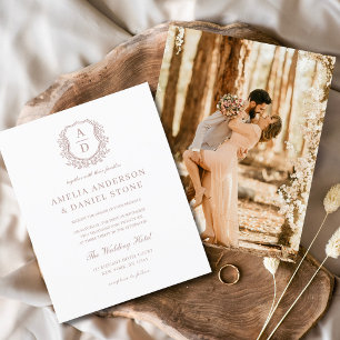 Budget Dusty Rose Wappen Hochzeit Einladung Flyer