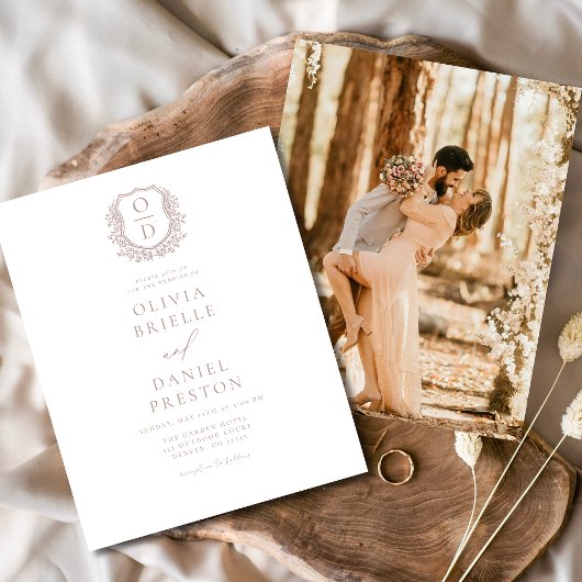 Budget Dusty Rose Wappen Hochzeit Einladung Flyer