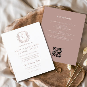 Budget Dusty Rose Wappen Hochzeit QR Code Einladun