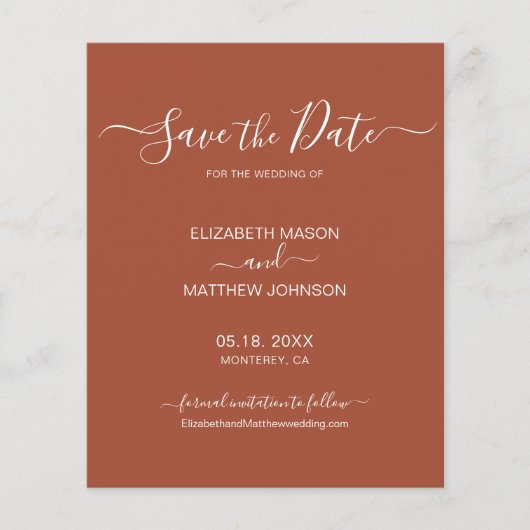 Budget Earthy Terracotta Script Save the Date (Vorderseite)