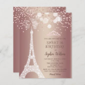 Budget Eiffelturm Rose Gold Sweet 16 Einladung (Vorne/Hinten)