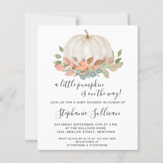 Budget Eine kleine Pumpkin Baby Dusche Einladung (Vorderseite)