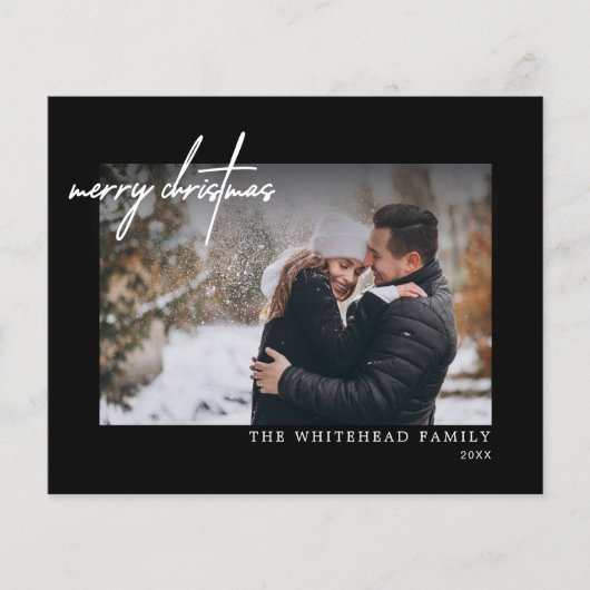 Budget Einfach Weiß frohe Weihnachts Schwarze Kart Flyer (Vorne)