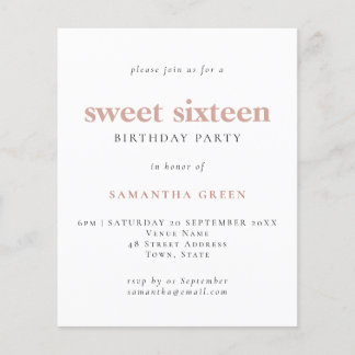 Budget Einfache Blush Sweet 16 Geburtstag Einladun