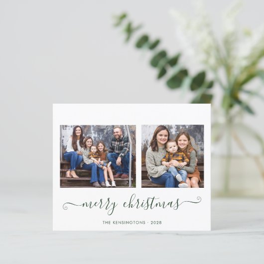 BUDGET Einfache grüne Schrift Frohe Weihnachten Fo (Stehend Vorderseite)