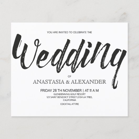Budget Einfache Hochzeitseinladung. Flyer (Vorne)
