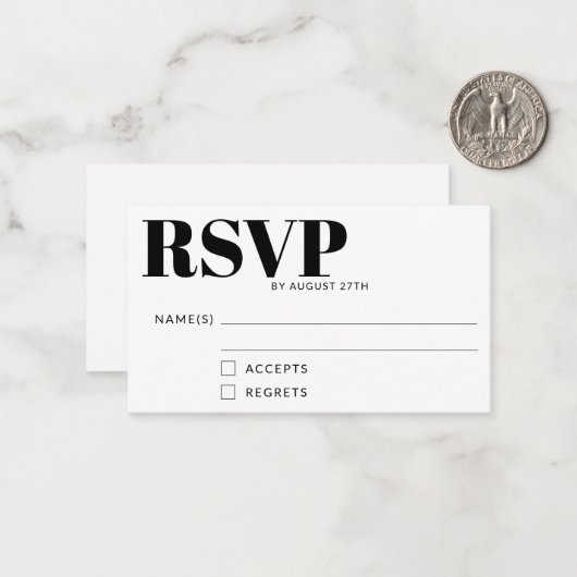 Budget Einfache Minimalistische Schwarz/Weiß-RSVP- Mitteilungskarte (Vorderseite/Rückseite Beispiel)