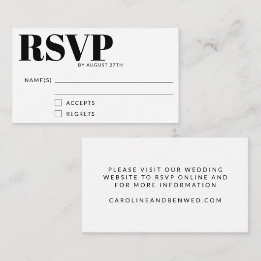 Budget Einfache Minimalistische Schwarz/Weiß-RSVP- Mitteilungskarte (Vorne/Hinten)