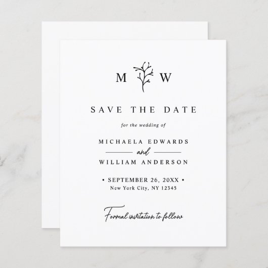 Budget Einfache moderne botanische Save the Date-K (Vorne/Hinten)