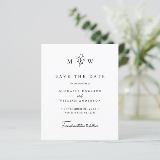 Budget Einfache moderne botanische Save the Date-K (Stehend Vorderseite)