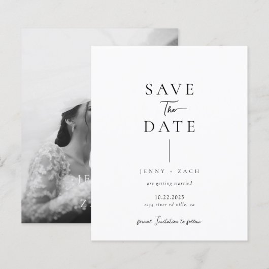 BUDGET Einfache moderne Foto-Hochzeit Save the Dat (Vorne/Hinten)