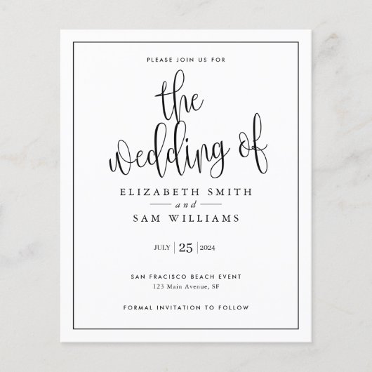 Budget Einfache moderne Minimal-Script-Hochzeit Ei Flyer (Vorne)