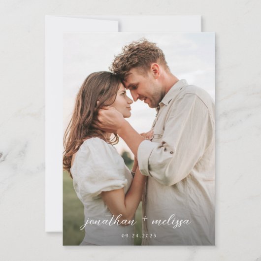 Budget Einfache moderne Script QR Code Foto Hochze Einladung (Rückseite)