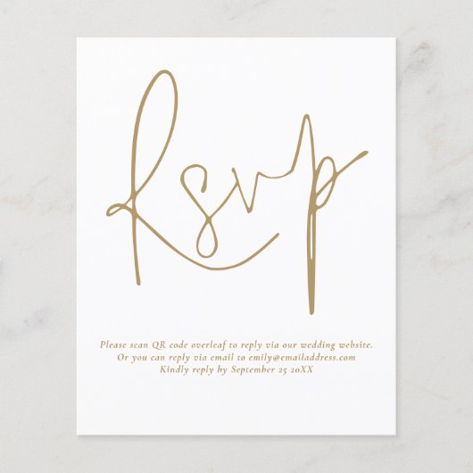 Budget Einfache QR Code Gold Script Hochzeit RSVP (Vorderseite)