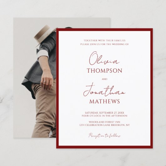 BUDGET Einfache Red Border Script Foto Hochzeit (Vorne/Hinten)