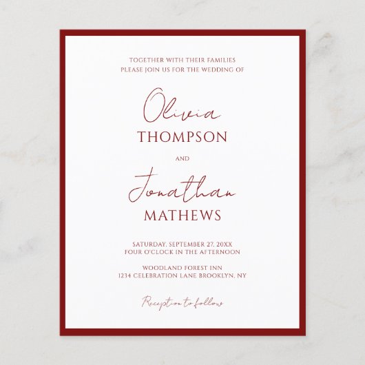 BUDGET Einfache Red Border Script Foto Hochzeit (Vorderseite)