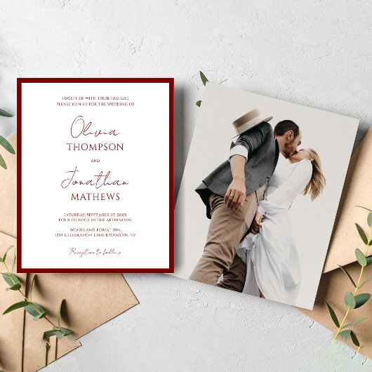 BUDGET Einfache Red Border Script Foto Hochzeit
