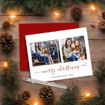 BUDGET Einfache rote Schrift Frohe Weihnachten Fot<br><div class="desc">BUDGET Red Script Moderne Frohe Weihnachts Foto Holiday Card mit zwei Ihrer Lieblings-Fotos und ein einfaches, aber elegantes Drehbuch Frohe Weihnachtsgrüße. Die Rückseite ist mit einem festlichen, winterroten Hintergrund geschmückt. Ideal für Ihre Ferienkarten in diesem Jahr! **Unser BUDGET Papier ist kleiner, leichter und zarter, aber trotzdem schön! Vergessen Sie nicht...</div>