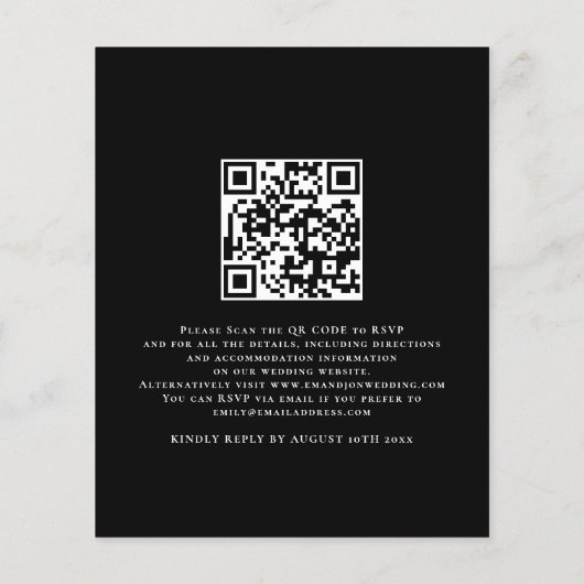 Budget Einfache White Black QR Code Hochzeit einla (Rückseite)