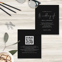 Budget Einfache White Black QR Code Hochzeit einla