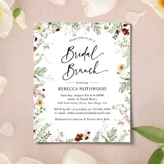 Budget Einfache Wildblumen Bridal Brunch Einladung