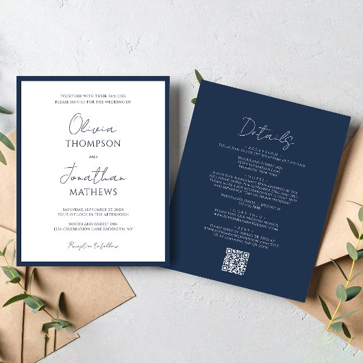 BUDGET Einfacher Navyblauer Schriftzug QR-Code Hoc