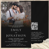 Budget Einfaches Foto QR Code Wedding Black Invite