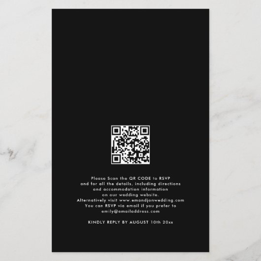Budget Einfaches Foto QR Code Wedding Black Invite (Rückseite)