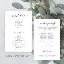 Budget einfaches Skript Marine White Hochzeitsprog