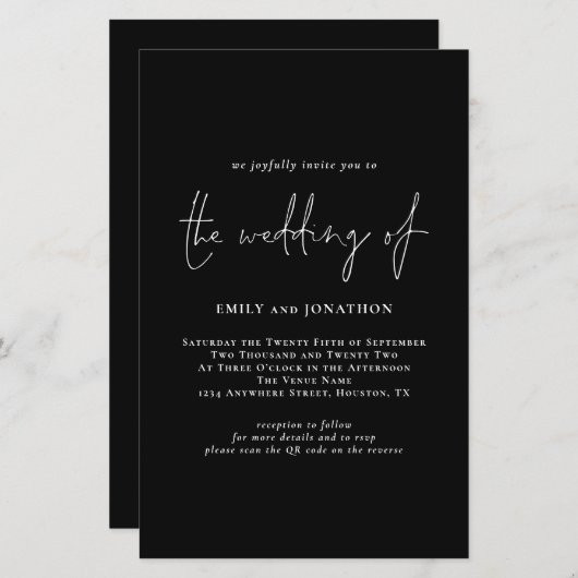Budget Einfaches Skript QR Code Black Wedding Einl (Vorne/Hinten)