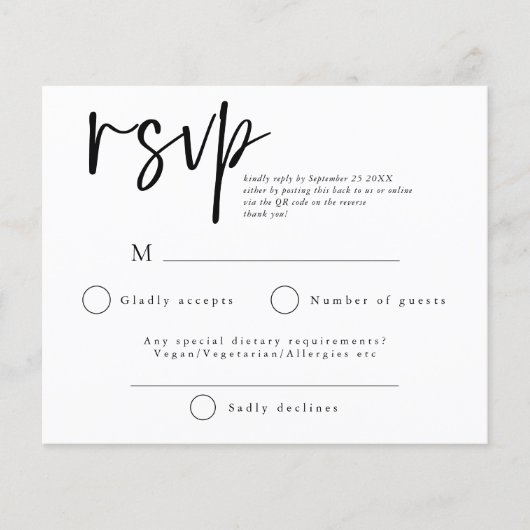 Budget Einfaches Skript QR Code Wedding RSVP (Vorderseite)