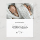 Budget Einführung Baby Foto Danke Karte (Rückseite)