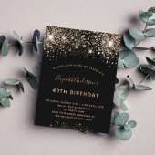 Budget Einladung zum Birthday Black Gold Glitzer Postkarte