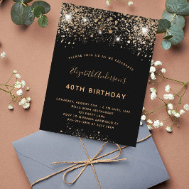 Budget Einladung zum Birthday Black Gold Glitzer Postkarte