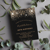 Budget Einladung zum Birthday Black Gold Glitzer Postkarte