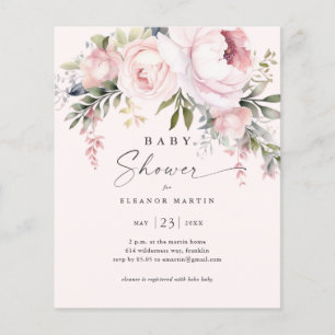 Budget-Einladung zur Babyparty mit rosa Blumen im
