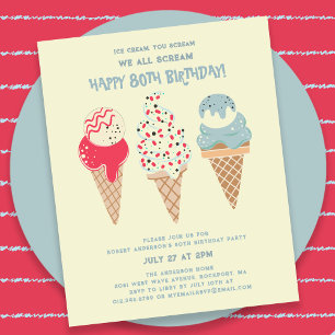 Budget Eiscreme Cone 80. Geburtstag Einladung