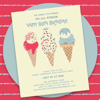 Budget Eiscreme Cone 80. Geburtstag Einladung