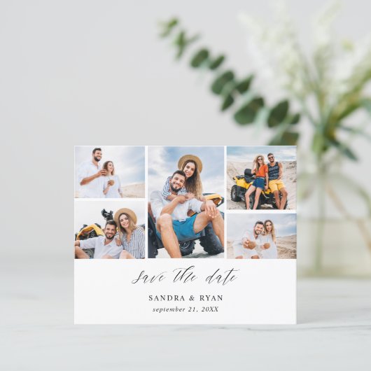 Budget Ele Chic 5 Multi-Foto Save the Date (Stehend Vorderseite)