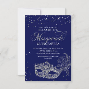 BUDGET EleganBlue Silver Masquerade Quinceañera Mitteilungskarte