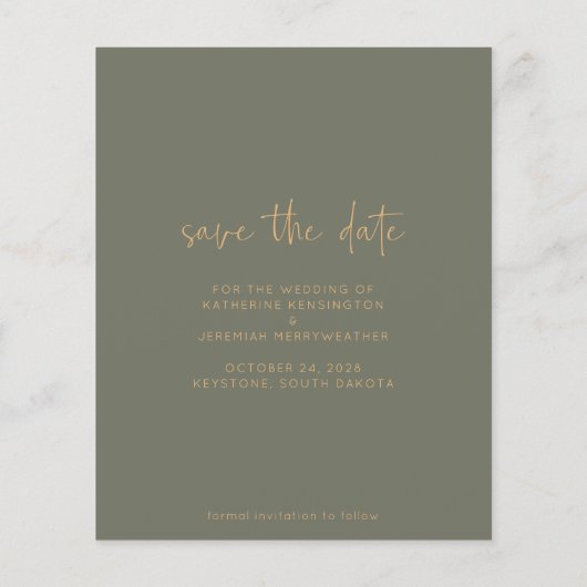 Budget Elegant Arch Green Gold Save the Date (Rückseite)