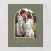 Budget Elegant Arch Green Gold Save the Date (Vorderseite)