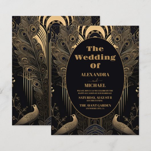 Budget Elegant Art Deco Peacocks Wedding (Vorne/Hinten)