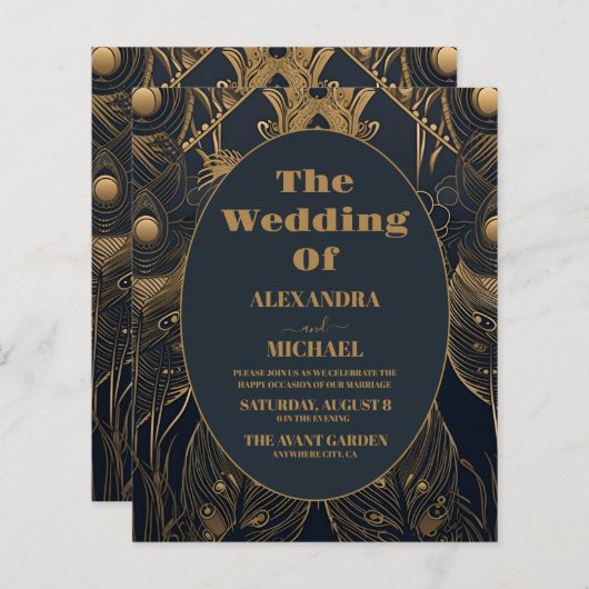 Budget Elegant Art Deco Peacocks Wedding (Vorne/Hinten)