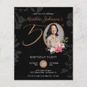 Budget Elegant Black 50. Geburtstag Einladung (Vorderseite)